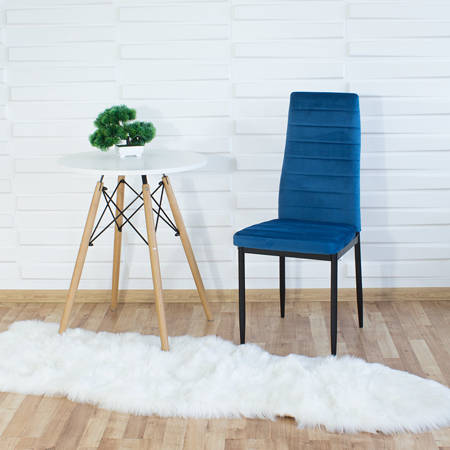 Krzesło nowoczesne tapicerowane welurowe na metalowych czarnych nogach do salonu kuchni niebieskie 704V-GT-BLB