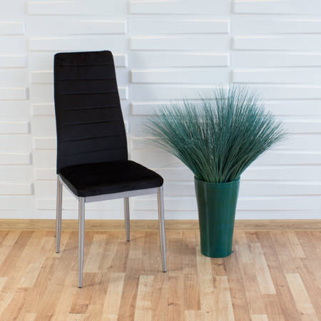 Krzesło nowoczesne tapicerowane welurowe na metalowych szarych nogach do salonu kuchni czarne 704V-TH-BG