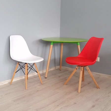 Krzesło nowoczesne z czerwoną skórzaną poduszką na drewnianych bukowych nogach czerwone 008 BS