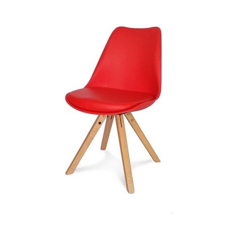 Krzesło nowoczesne z czerwoną skórzaną poduszką na drewnianych bukowych nogach czerwone 008 BS