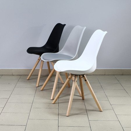Krzesło nowoczesne z szarą skórzaną poduszką na drewnianych bukowych nogach szare 008 TZ