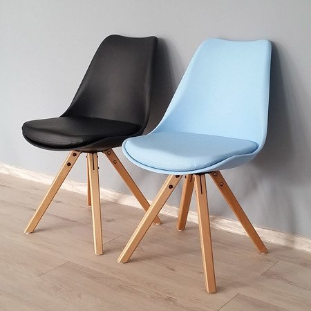 Krzesło nowoczesne z żółtą skórzaną poduszką na drewnianych bukowych nogach żółte 008 BS