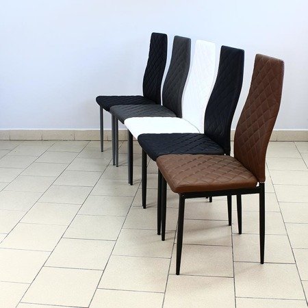 Krzesło nowoczesne ze skóry ekologicznej na metalowych czarnych nogach do salonu kuchni białe 704C GT
