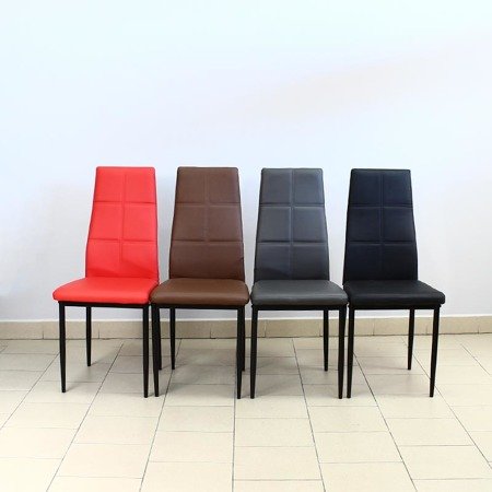 Krzesło nowoczesne ze skóry ekologicznej na metalowych czarnych nogach do salonu kuchni czerwone 704A GT