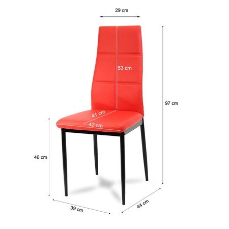 Krzesło nowoczesne ze skóry ekologicznej na metalowych czarnych nogach do salonu kuchni czerwone 704A GT