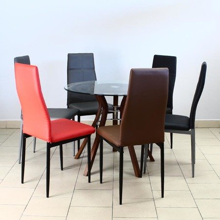 Krzesło nowoczesne ze skóry ekologicznej na metalowych czarnych nogach do salonu kuchni szare 704A GT