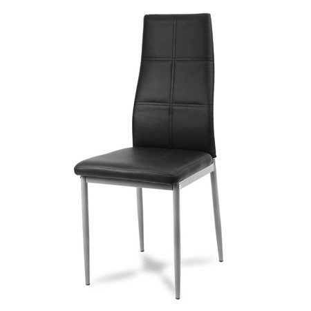 Krzesło nowoczesne ze skóry ekologicznej na metalowych srebrnych nogach do salonu kuchni czarne 704A GT