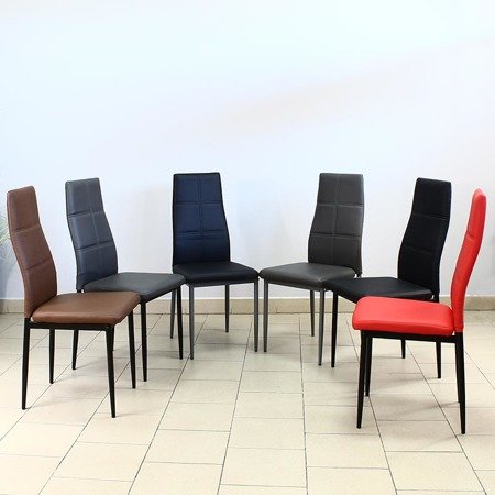 Krzesło nowoczesne ze skóry ekologicznej na metalowych srebrnych nogach do salonu kuchni czarne 704A GT