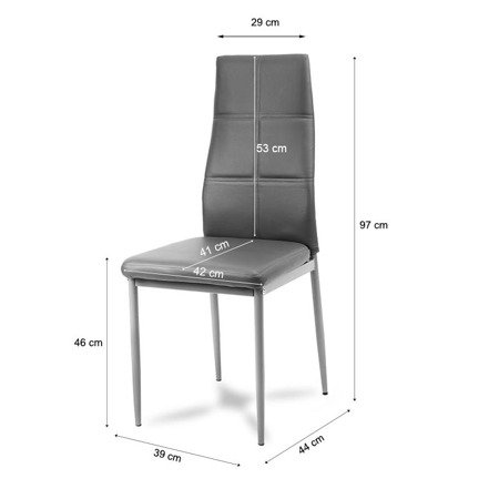 Krzesło nowoczesne ze skóry ekologicznej na metalowych srebrnych nogach do salonu kuchni szare 704A GT