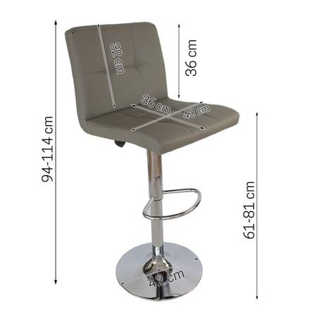Krzesło obrotowe hoker z podnóżkiem chromowany z regulacją wysokości ekoskóra 703A-G szary