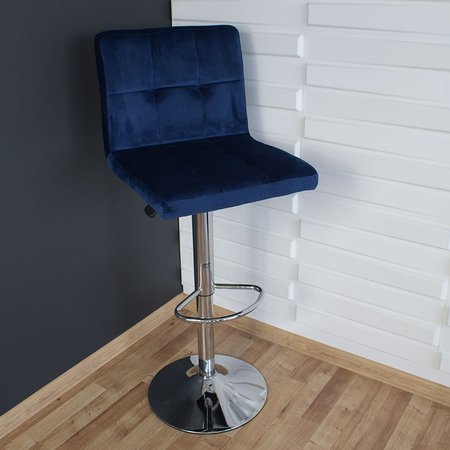 Krzesło obrotowe hoker z podnóżkiem chromowany z regulacją wysokości welur 703V-BL niebieski