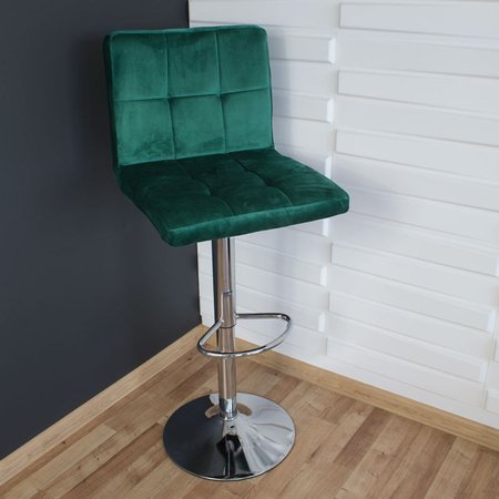 Krzesło obrotowe hoker z podnóżkiem chromowany z regulacją wysokości welur 703V-GR zielony