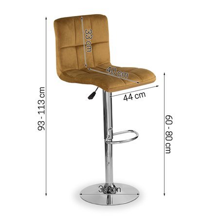 Krzesło obrotowe hoker z podnóżkiem, chromowany z regulacją wysokości welur brązowy 703V-BR-PG
