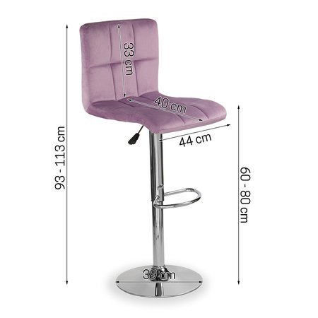 Krzesło obrotowe hoker z podnóżkiem, chromowany z regulacją wysokości welur fioletowy 703V-V-PG
