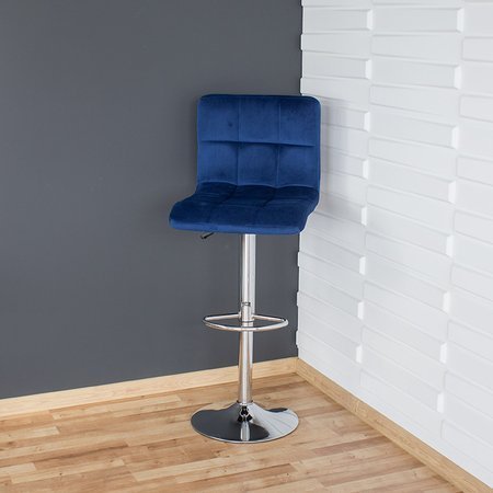 Krzesło obrotowe hoker z podnóżkiem, chromowany z regulacją wysokości welur niebieski 703V-BL-PG