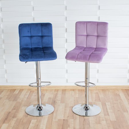 Krzesło obrotowe hoker z podnóżkiem, chromowany z regulacją wysokości welur niebieski 703V-BL-PG