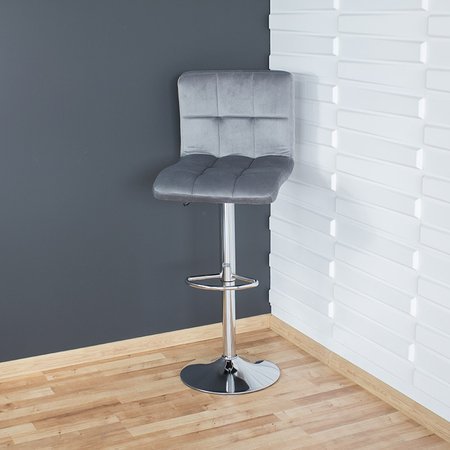 Krzesło obrotowe hoker z podnóżkiem, chromowany z regulacją wysokości welur szary 703V-G-PG