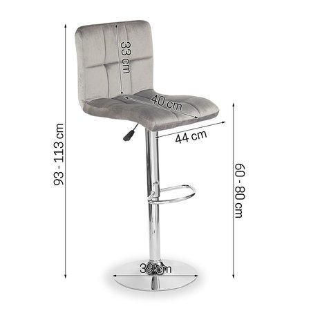Krzesło obrotowe hoker z podnóżkiem, chromowany z regulacją wysokości welur szary 703V-G-PG