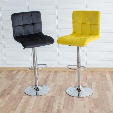 Krzesło obrotowe hoker z podnóżkiem, chromowany z regulacją wysokości welur żółty 703V-Y-PG