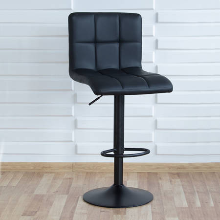 Krzesło obrotowe hoker z podnóżkiem, czarną nogą z regulacją wysokości ekoskóra czarny 703A-B-B-PG