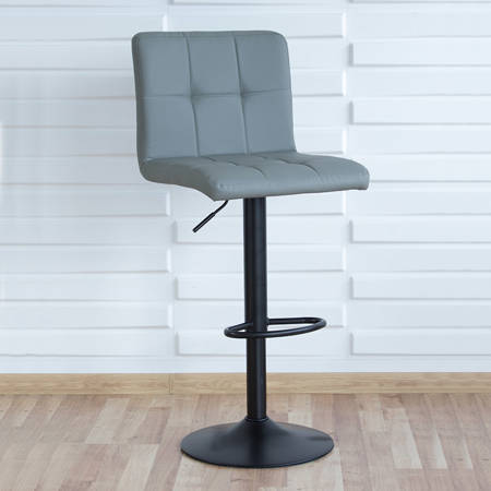 Krzesło obrotowe hoker z podnóżkiem, czarną nogą z regulacją wysokości ekoskóra szary 703A-G-B