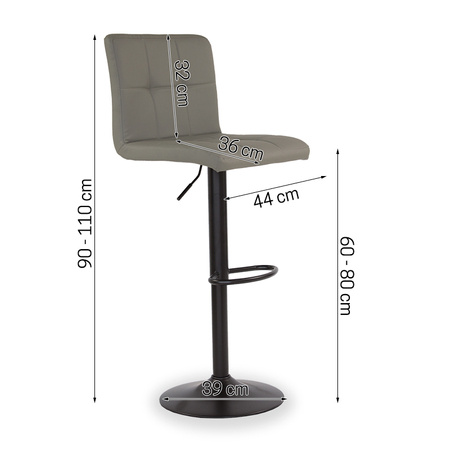 Krzesło obrotowe hoker z podnóżkiem, czarną nogą z regulacją wysokości ekoskóra szary 703A-G-B