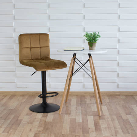 Krzesło obrotowe hoker z podnóżkiem, czarną nogą z regulacją wysokości welur brązowy 703V-BR-B-PG
