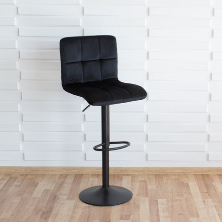 Krzesło obrotowe hoker z podnóżkiem, czarną nogą z regulacją wysokości welur czarny 703V-B-B-PG