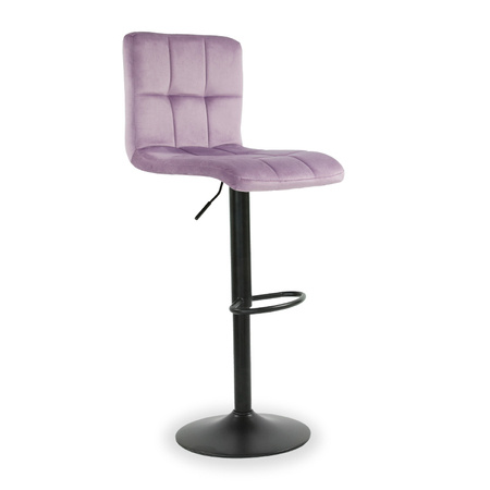 Krzesło obrotowe hoker z podnóżkiem, czarną nogą z regulacją wysokości welur fioletowy 703V-V-B-PG