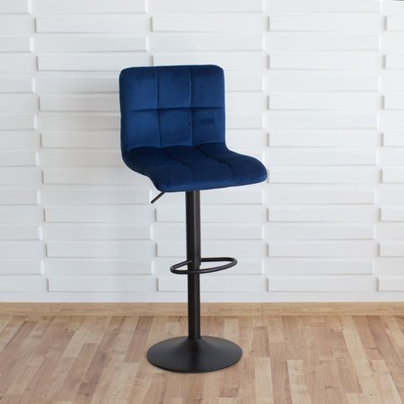Krzesło obrotowe hoker z podnóżkiem, czarną nogą z regulacją wysokości welur niebieski 703V-BL-B-PG