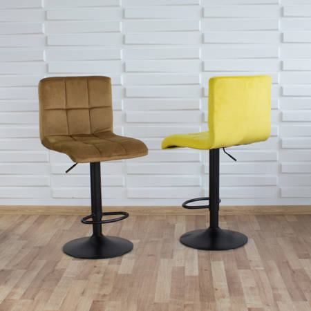 Krzesło obrotowe hoker z podnóżkiem, czarną nogą z regulacją wysokości welur żółty 703V-Y-B-PG