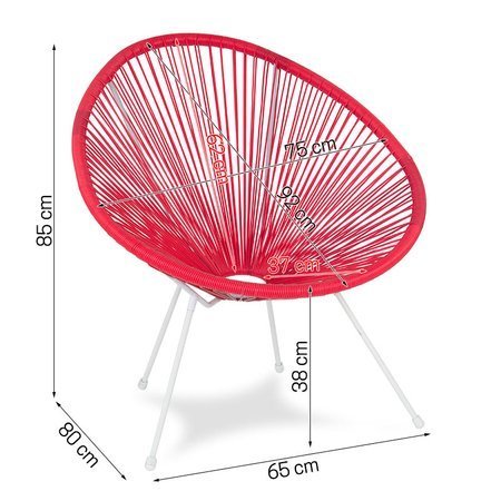 Krzesło ogrodowe fotel tarasowy technorattan żyłkowy na białym metalowym stelażu czerwony 194 R