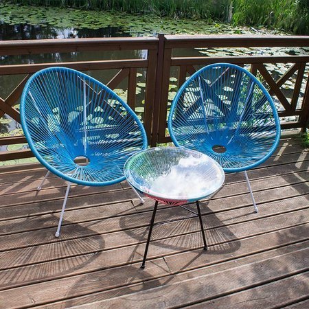 Krzesło ogrodowe fotel tarasowy technorattan żyłkowy na białym metalowym stelażu niebieski 194 BL
