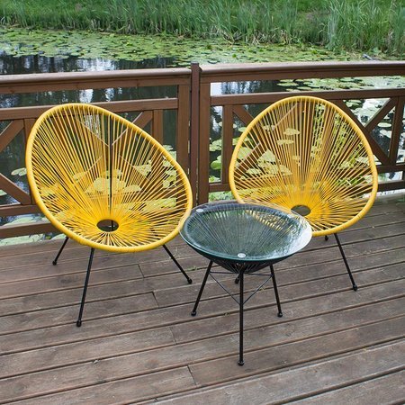 Krzesło ogrodowe fotel tarasowy technorattan żyłkowy na czarnym metalowym stelażu żółty 194 Y