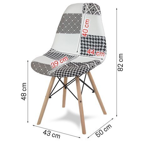 Krzesło patchwork na drewnianych bukowych nogach do salonu czarno białe 222 YA-15-B