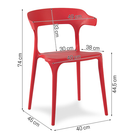 Krzesło polipropylenowe do ogrodu i salonu czerwone 238R