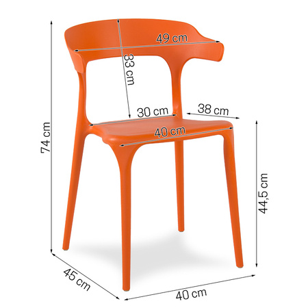 Krzesło polipropylenowe do ogrodu i salonu pomarańczowe 238O