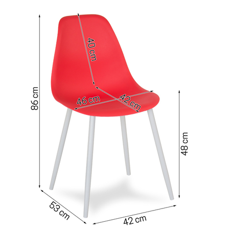 Krzesło skandynawskie nowoczesne na metalowych białych nogach stylowe czerwone YA-09 / YE-A04