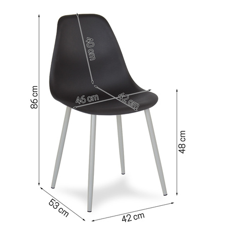 Krzesło skandynawskie nowoczesne na metalowych szarych nogach stylowe czarne YA-02 / YE-A05