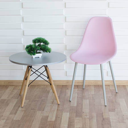 Krzesło skandynawskie nowoczesne na metalowych szarych nogach stylowe różowe YA-08 / YE-A05