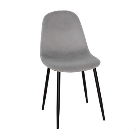 Krzesło szare, tapicerowane, welurowe na czarnych metalowych nogach YV-05