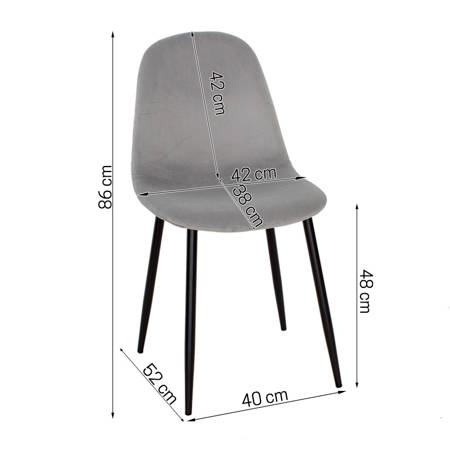 Krzesło szare, tapicerowane, welurowe na czarnych metalowych nogach YV-05