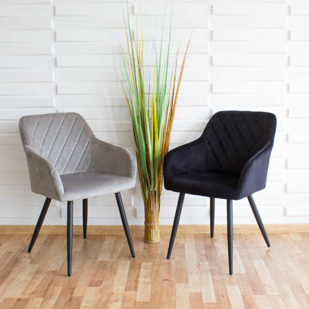 Krzesło tapicerowane welurowe do salonu 089 szare, czarne nogi