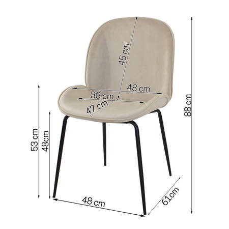 Krzesło welurowe beżowe do salonu, na metalowych czarnych nogach 020 