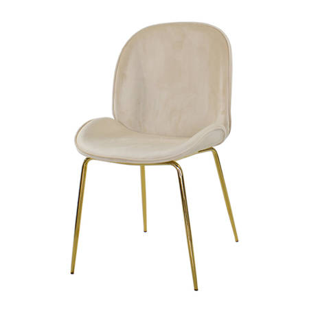 Krzesło welurowe beżowe do salonu, na metalowych złotych nogach 020 