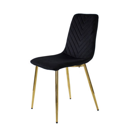 Krzesło welurowe czarne do salonu, na metalowych nogach złoty chrom, wzór jodełka 049B-V-B