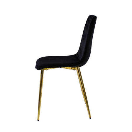 Krzesło welurowe czarne do salonu, na metalowych nogach złoty chrom, wzór jodełka 049B-V-B