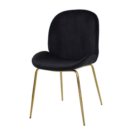 Krzesło welurowe czarne do salonu, na metalowych złotych nogach 020 