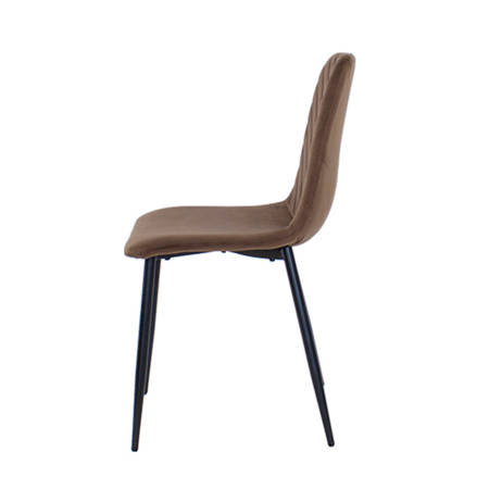 Krzesło welurowe do salonu na metalowych czarnych nogach, brązowe, wzór jodełka 049B-V-BR-B