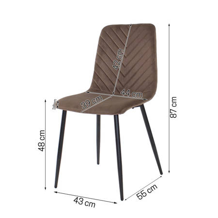 Krzesło welurowe do salonu na metalowych czarnych nogach, brązowe, wzór jodełka 049B-V-BR-B